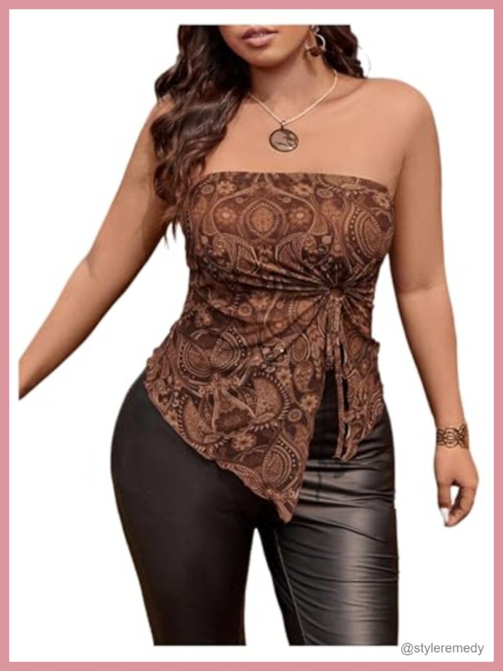 Plus Size Paisley Print Strapless Tube Top Ruched Asymmetrical Hem